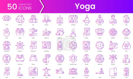 Conjunto de iconos del día internacional del yoga. Paquete de iconos de estilo degradado. Ilustración vectorial