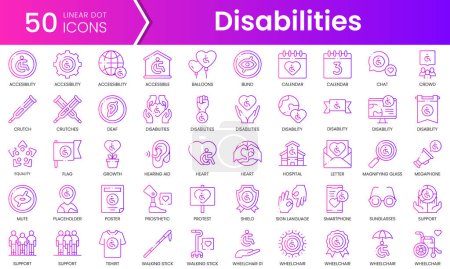 Conjunto de día internacional de las personas con discapacidad iconos. Paquete de iconos de estilo degradado. Ilustración vectorial