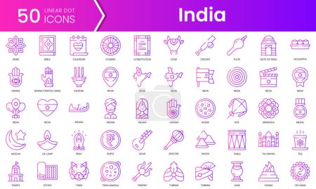 Set of india icons. Gradient style icon bundle. Vector Illustration