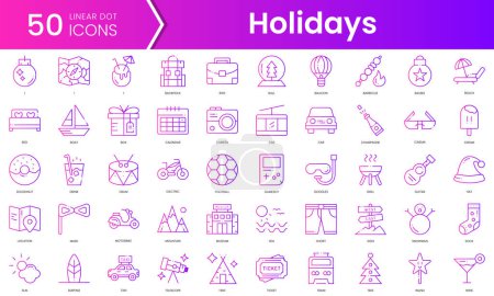 Set of holidays icons. Gradient style icon bundle. Vector Illustration
