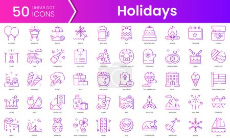 Set of holidays icons. Gradient style icon bundle. Vector Illustration