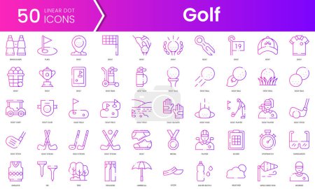 Ensemble d'icônes de golf. Ensemble d'icônes de style dégradé. Illustration vectorielle