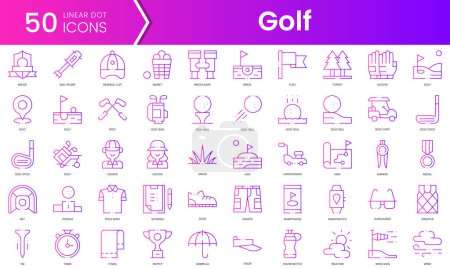 Conjunto de iconos de golf. Paquete de iconos de estilo degradado. Ilustración vectorial