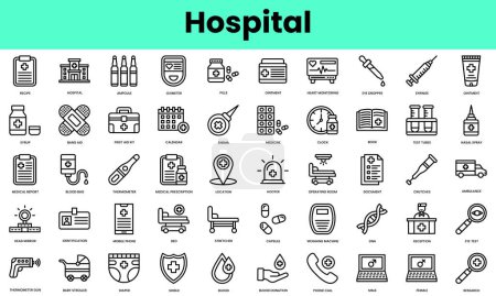Eine Reihe von Krankenhaus-Symbolen. Lineares Stil-Icon-Bündel. Vektorillustration