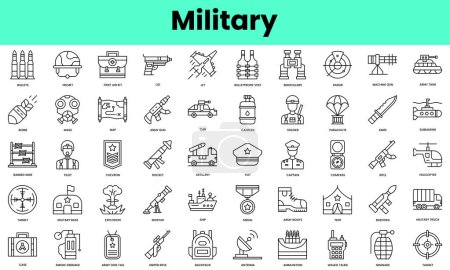 Ilustración de Conjunto de iconos militares. Paquete de iconos de estilo lineal. Ilustración vectorial - Imagen libre de derechos