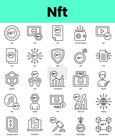 Illustration for Set of nft icons. Linear style icon bundle. Vector Illustration - Royalty Free Image