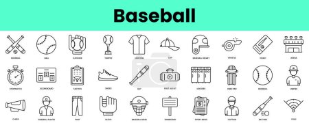Illustration for Set of baseball icons. Linear style icon bundle. Vector Illustration - Royalty Free Image