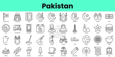 Set of pakistan icons. Linear style icon bundle. Vector Illustration