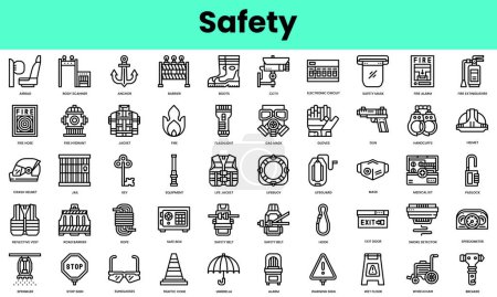 Set of safety icons. Linear style icon bundle. Vector Illustration