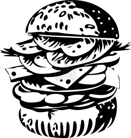 Téléchargez les illustrations : Illustration vectorielle de hamburger Fast Food pour la découpe du vinyle. Cet art vectoriel propose un délicieux hamburger de restauration rapide avec toutes les fixations. Le design est parfait pour une utilisation sur les machines de découpe de vinyle pour créer des décalcomanies de haute qualité. - en licence libre de droit