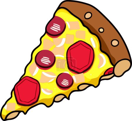 Illustration for Delicious Pepperoni Pizza Slice Illustration. This vector art features a mouth-watering slice of pepperoni pizza with fresh tomato sauce and melted cheese. The slice is cut from a whole pizza, and the crust is golden and crispy. - Royalty Free Image