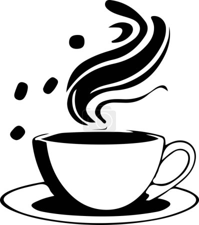 Illustration for Minimalist Black and White Cup of Tea or Coffee with Steam Vector Illustration. This vector art depicts a black and white cup of tea or coffee with steam rising from it. The simple yet elegant design captures the warmth and comfort of a hot beverage. - Royalty Free Image