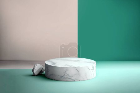 Téléchargez les photos : Podium en marbre rond blanc sur fond couleur menthe - en image libre de droit