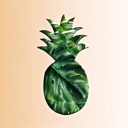 Téléchargez les photos : Forme d'ananas fabriqué à partir de feuilles de monstère. Minimalisme stile. Concept d'été - en image libre de droit