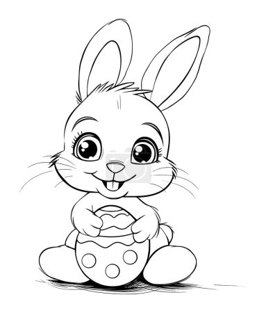 Téléchargez les photos : Lapin de Pâques avec oeuf de Pâques. Illustration vectorielle noir et blanc pour livre à colorier - en image libre de droit
