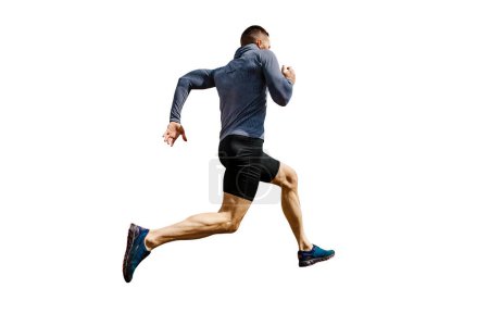 Photo for Back male athlete runner running on white background, summer outdoors, sports photo - Royalty Free Image