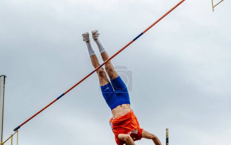 Photo for Athlete jumper pole vault in Nike clothing, world championship athletics competition, sports editorial photo - Royalty Free Image