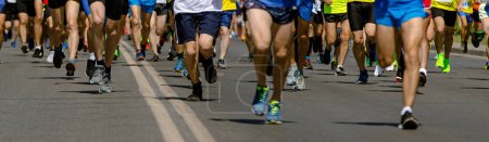 Photo for Large group runners athletes running marathon, male jogging race of city, athletics competition - Royalty Free Image