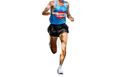 Foto de Atleta corredor líder masculino corriendo carrera maratón, aislado sobre fondo blanco - Imagen libre de derechos