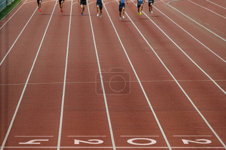 Photo for White title Paris on finish line red running track, symbolizing summer sports games - Royalty Free Image
