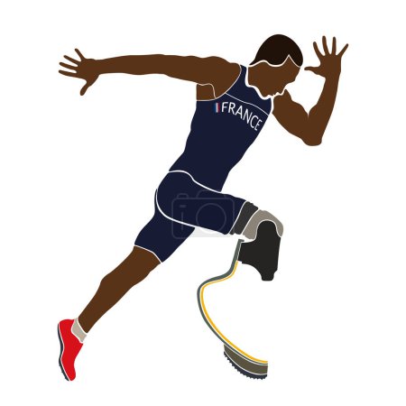 Illustration for French runner athlete disabled amputee running - Royalty Free Image