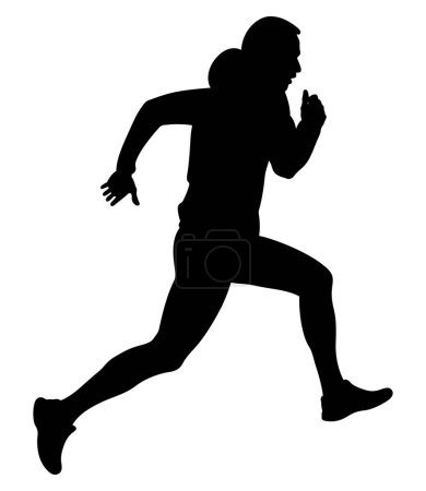 Ilustración de Atleta masculino en sudadera con capucha corriendo cuesta arriba - Imagen libre de derechos