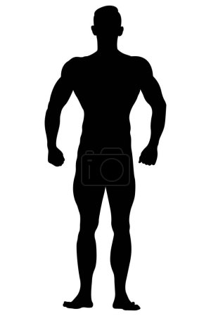 Illustration for Real muscular athletic bodybuilder in relaxed pose black silhouette - Royalty Free Image