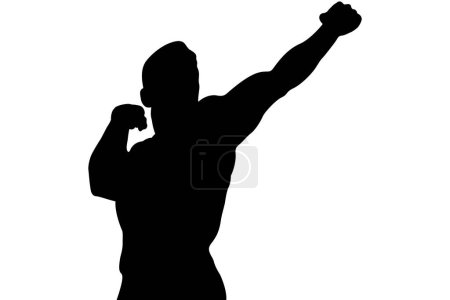 Téléchargez les illustrations : Bodybuilder athlète musclé main gauche jusqu'à silhouette noire - en licence libre de droit