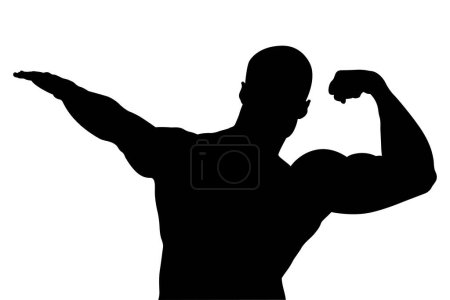 Ilustración de Negro silueta atleta culturista con los brazos musculares izquierdos levantados - Imagen libre de derechos