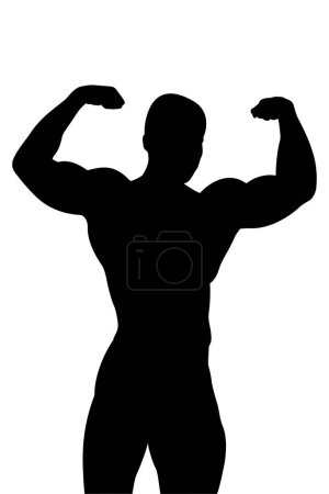 Ilustración de Atlético culturista pose doble bíceps silueta negro - Imagen libre de derechos