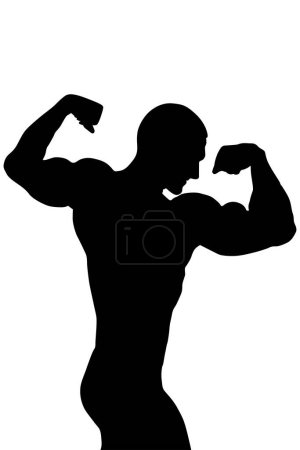 Téléchargez les illustrations : Bodybuilder dos biceps double musculation silhouette noire - en licence libre de droit