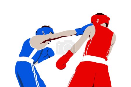 Illustration for Boxer straight right punch to head fight boxing - Royalty Free Image