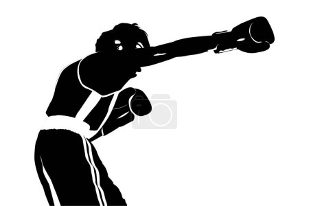 Ilustración de Negro silueta boxeador recto derecho golpe a la cabeza - Imagen libre de derechos