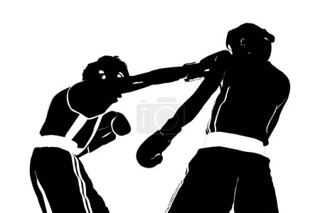Ilustración de Negro silueta boxeador recto derecho golpe a cabeza lucha boxeo - Imagen libre de derechos