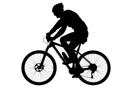 Illustration for Old man cyclist on sport mountainbike black silhouette - Royalty Free Image