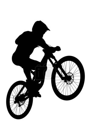 Téléchargez les illustrations : Saut athlète rider mtb descente noir silhouette - en licence libre de droit