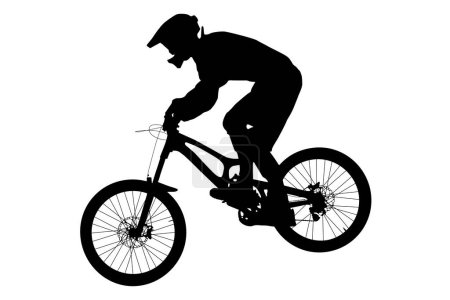 Téléchargez les illustrations : Athlète coureur sur vélo VTT silhouette noire - en licence libre de droit