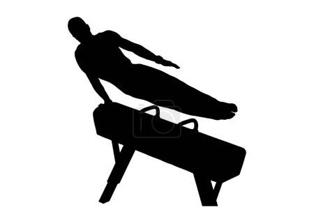 Téléchargez les illustrations : Gymnaste exercice pommeau cheval en gymnastique silhouette noire - en licence libre de droit