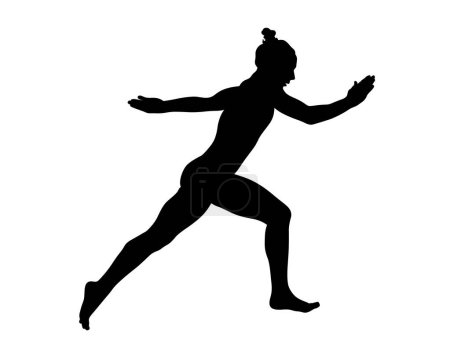 Téléchargez les illustrations : Gymnaste fille courir dans l'exercice au sol silhouette noire sur fond blanc, illustration vectorielle, jeux d'été - en licence libre de droit