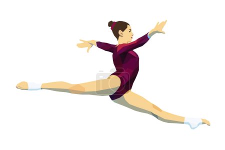 Téléchargez les illustrations : Split jump femme gymnaste en gymnastique artistique illustration polygonale - en licence libre de droit