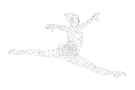 Illustration for Split jump woman gymnast in gymnastics polygonal wireframe - Royalty Free Image