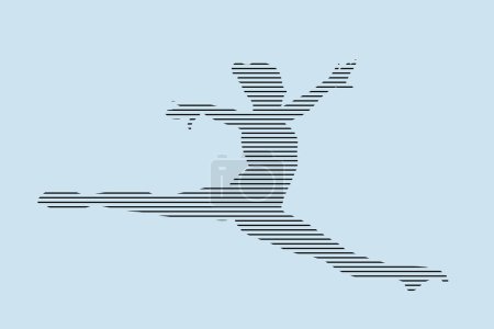 Illustration for Female gymnast split in jump silhouette in black lines on blue background - Royalty Free Image