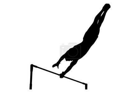Illustration for Black silhouette horizontal bar man gymnast in artistic gymnastics - Royalty Free Image