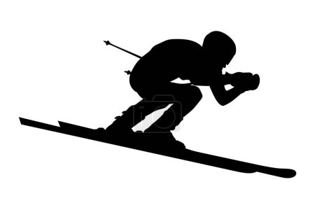 Illustration for Male alpine skier black silhouette extreme sports - Royalty Free Image