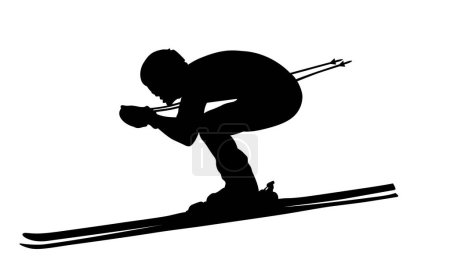 Téléchargez les illustrations : Ski alpin noir silhouette homme athlète skieur - en licence libre de droit