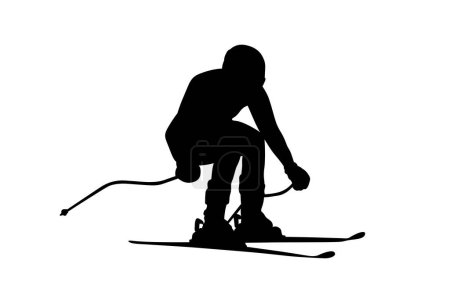 Téléchargez les illustrations : Slalom géant noir silhouette de l'homme athlète skieur - en licence libre de droit
