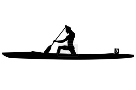Illustration for Black silhouette rower athlete in canoe sprint - Royalty Free Image