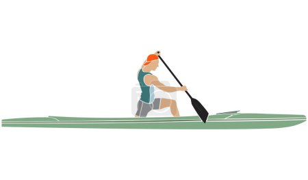 Téléchargez les illustrations : Athlète de silhouette colorée sur canot de sport avec pagaie - en licence libre de droit