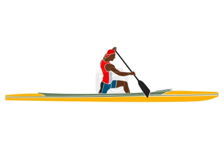 Illustration for Coloured silhouette male athlete sports canoe with paddle - Royalty Free Image