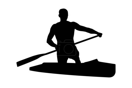 Illustration for Black silhouette canoeing athlete sports canoe with paddle - Royalty Free Image